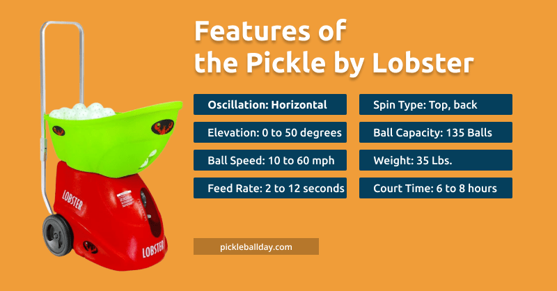 features of the pickle by lobster pickleball machine